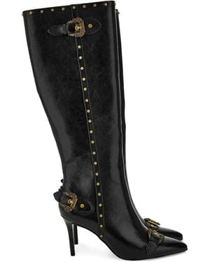 Versace Jeans Couture Buckle-Detail Studded Knee-High Boots - Black