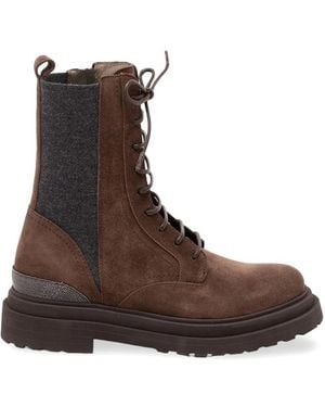 Brunello Cucinelli Lace-Up Leather Ankle Boots - Brown