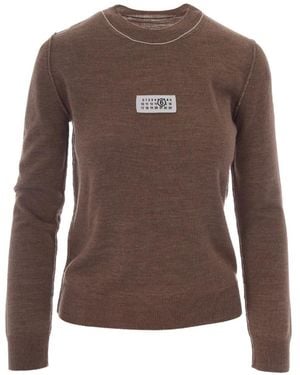 MM6 by Maison Margiela Logo-Patch Crew-Neck Jumper - Brown