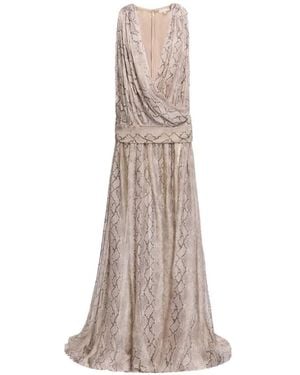 Elie Saab Python-Print Silk Maxi Dress - Natural