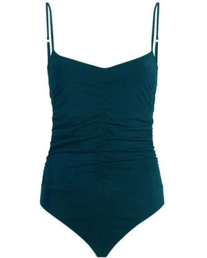 Another Tomorrow Shirred Sleeveless Bodysuit - Blue