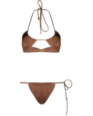 Manokhi Halterneck Tie-Fastening Bikini Set - Metallic