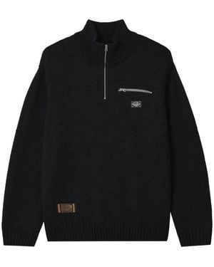 Izzue Half-Zip Logo-Patch Jumper - Black