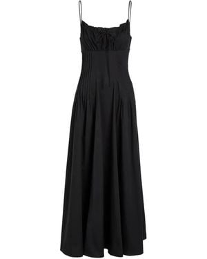 STAUD Margi Ruched Pintuck-Detail Midi Dress - Black