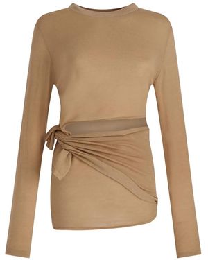Loulou Side-Tie Cotton-Cashmere Blend Top - Natural