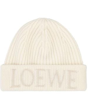 Loewe Logo-Embroidered Ribbed Beanie - Natural
