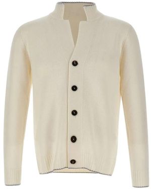Eleventy Ribbed-Trim Button-Up Cardigan - White