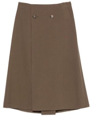 MM6 by Maison Margiela Double-Breasted Wrap-Style Midi Skirt - Brown