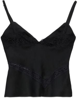 MSGM Lace V-Neck Tank Top - Black