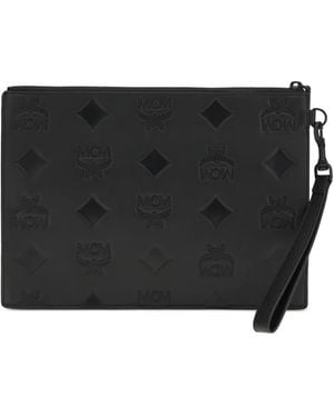 MCM Logo-Pattern Clutch Bag - Black