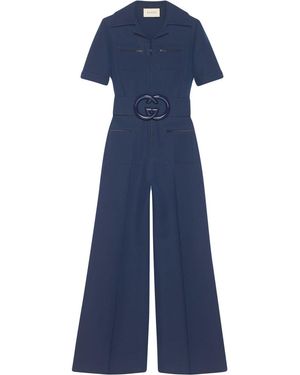 Gucci Jumpsuit Aus Cady Aus Einer Woll-seidenmischung Mit Gürtel - Blau