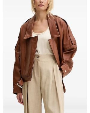 Pinko Belted Leather Jacket - Brown
