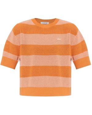 Lacoste Horizontal-Stripe Waffle-Knit T-Shirt - Orange