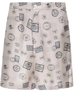 Fendi Printed Silk Shorts - Grey