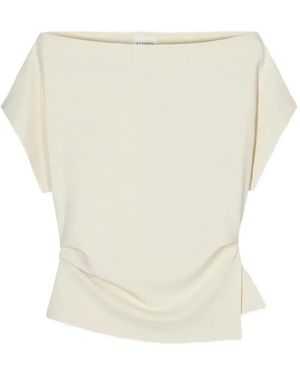Closed Draped Boat-Neck Blouse - White