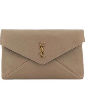 Saint Laurent Large Cassandre Envelope Leather Pouch - Brown