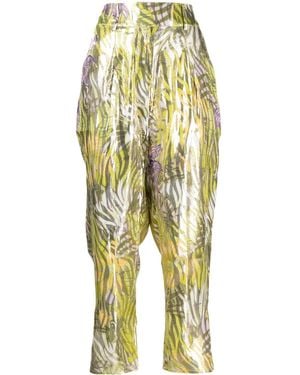 Hayley Menzies Metallic Print Cropped Tapered Pants - Yellow