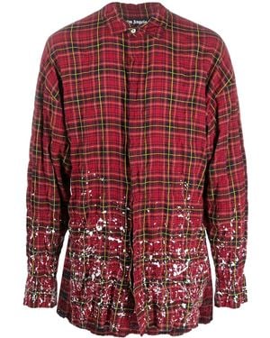Palm Angels Paint Splatter-Print Check Shirt - Red
