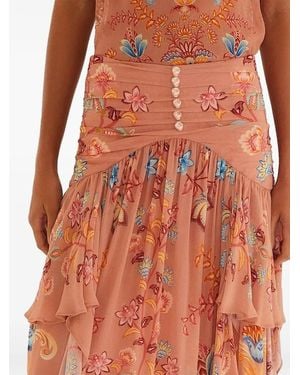 FARM Rio Ruched Ruffled Maxi Skirt - White