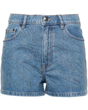 ROTATE BIRGER CHRISTENSEN Denim Shorts With Rhinestone - Blue