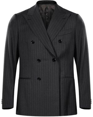 Caruso Pinstriped Double-Breasted Suit - Black