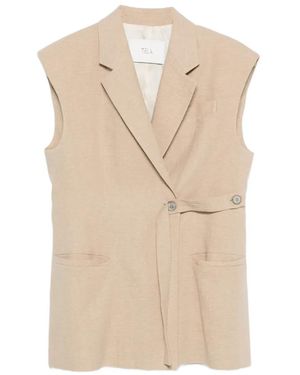 Tela Charlie Button Sleeveless Waistcoat - Natural