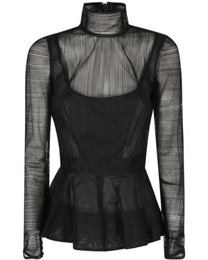 Elisabetta Franchi Sheer-Panel Peplum Top - Black