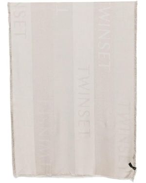 Twinset Logo-Print Frayed Scarf - Bianco