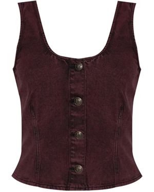 Rag & Bone Denim Button-Front Top - Red