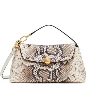 Furla Snakeskin-Effect Flap Shoulder Bag - Natural