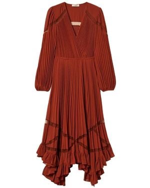 Twinset Long Pleated Georgette Dress - Red