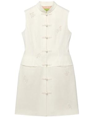 Shanghai Tang Hourglass Qipao Bead-Embellished Mini Dress - White