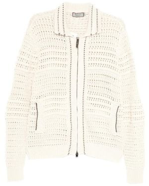 Canali Zip Knitted Cardigan - White
