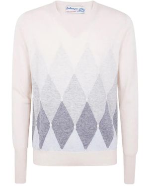 Ballantyne V-neck Diamond-pattern Sweater - ホワイト
