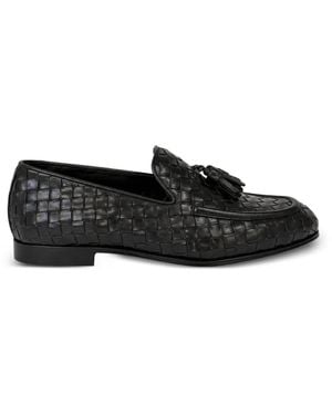 Franzese Collection Woven-Leather Tassel Loafers - Black