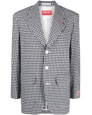 KENZO Gingham Single-Breasted Blazer - Grey