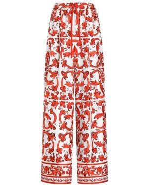 Dolce & Gabbana Majolica-Print Silk Pants - Red