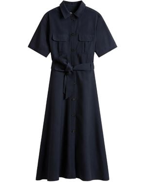 Woolrich Long Dress With Short Sleeves And Belt - Blue