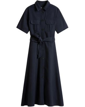 Woolrich Long Dress With Short Sleeves And Belt - Blue