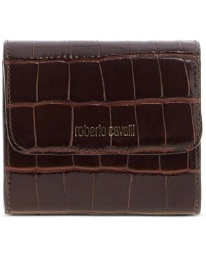 Roberto Cavalli Croc-Effect Logo-Lettering Wallet - Brown
