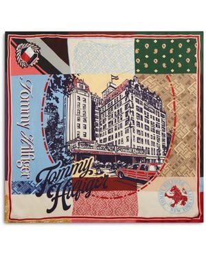 Tommy Hilfiger Patchwork Graphic-Print Scarf - Blue