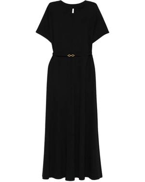 Imperial Belted Short-Sleeve Midi Dress - Black