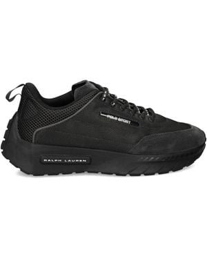 Polo Ralph Lauren Mesh-Panel Suede Sneakers - Black