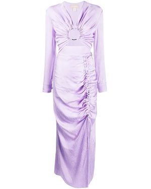 Matériel Vestido Fruncido De Manga Larga - Morado