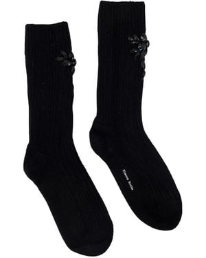 Simone Rocha Crystal-Embellished Chunky-Knit Socks - Black