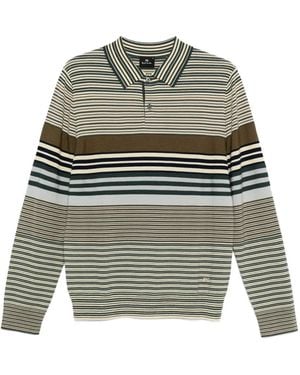 Paul Smith Striped Long-Sleeve Polo Shirt - Grey