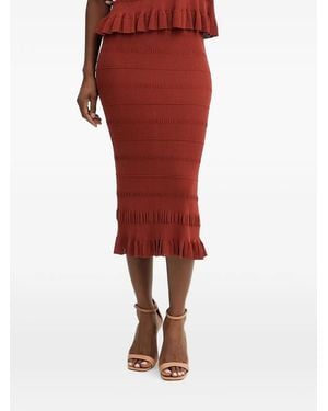 Twinset Ruffled Pointelle-Knit Midi Skirt - Red