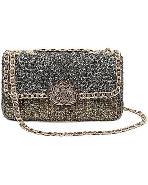 Isla Tweed Metallic-Woven Shoulder Bag - Gray