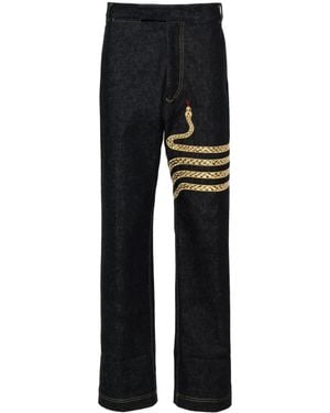Thom Browne Snake-Embroidery Straight-Leg Jeans - Black