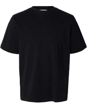SELECTED Short-Sleeve Cotton T-Shirt - Zwart